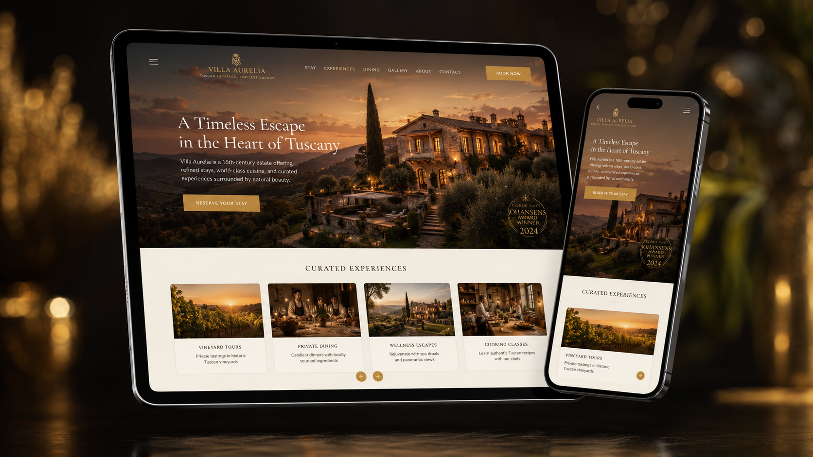 A luxury hotel website for a Tuscan villa